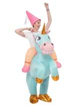 Adult Inflatable Riding-A-Blue Unicorn Costume Alt 1
