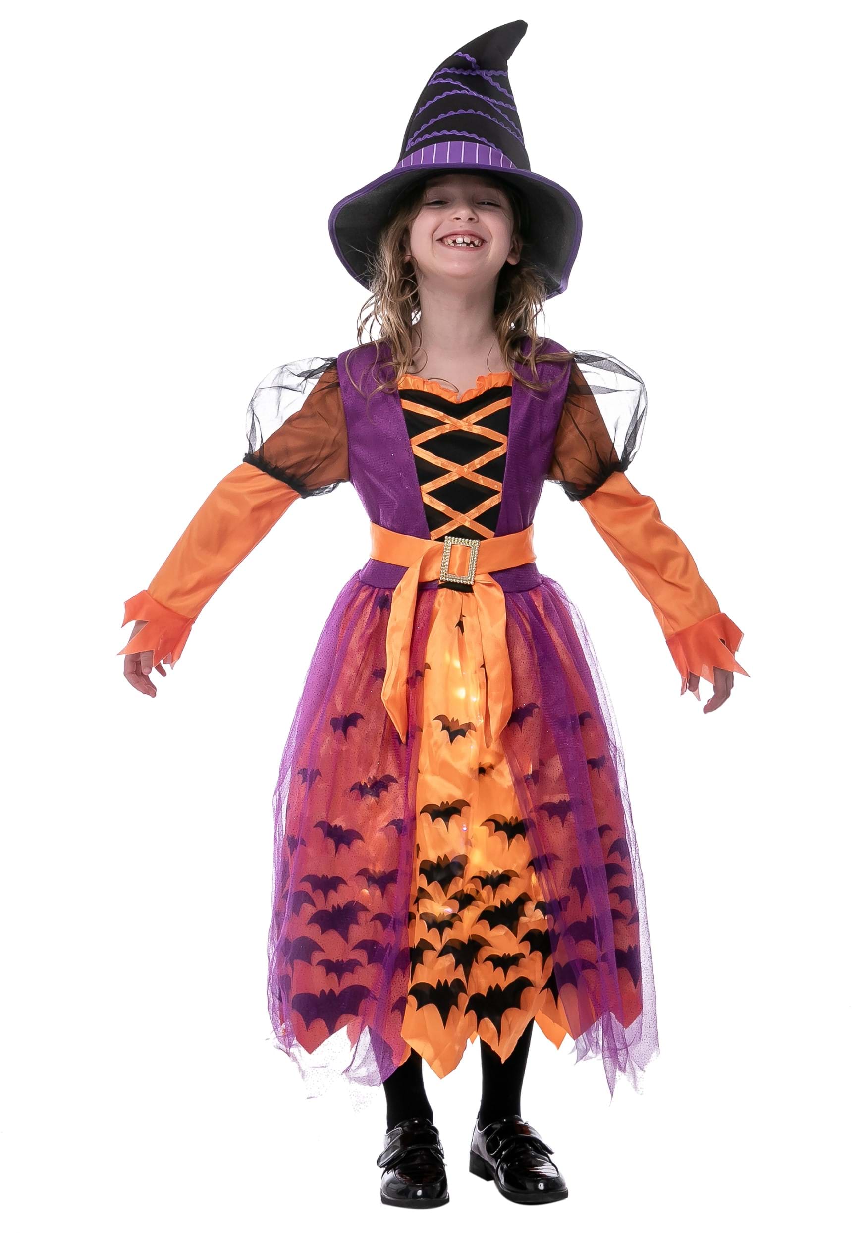 Light Up Toddler/Girl's Orange Bat Witch Costume