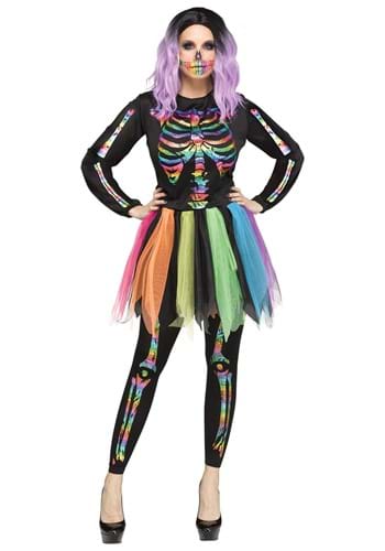 Rainbow Foil Skeleton Womens Costume
