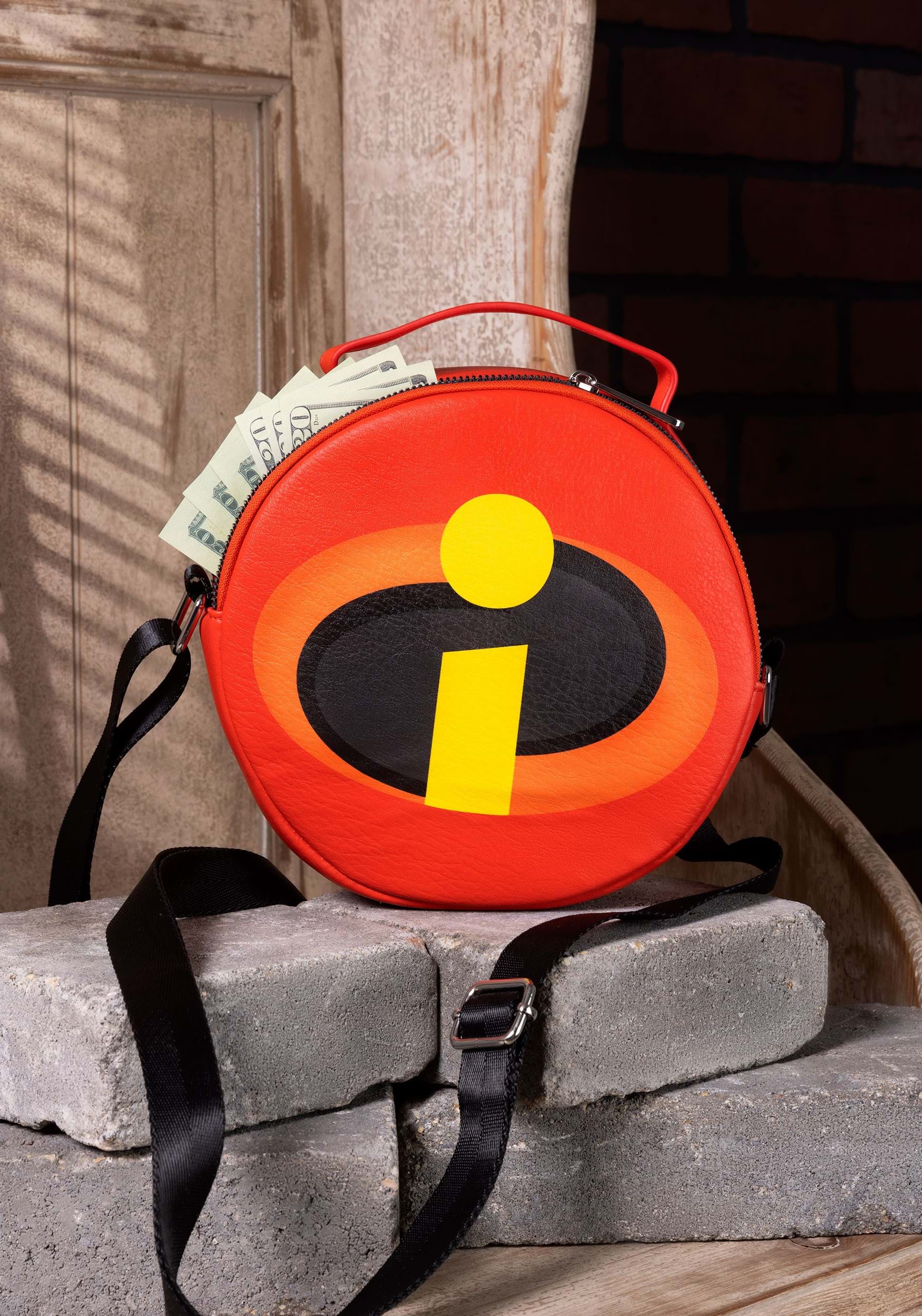 Disney Incredibles Logo Round Crossbody Purse | Adult | Womens | Black/Red/Yellow | One-Size | Buckle-Down