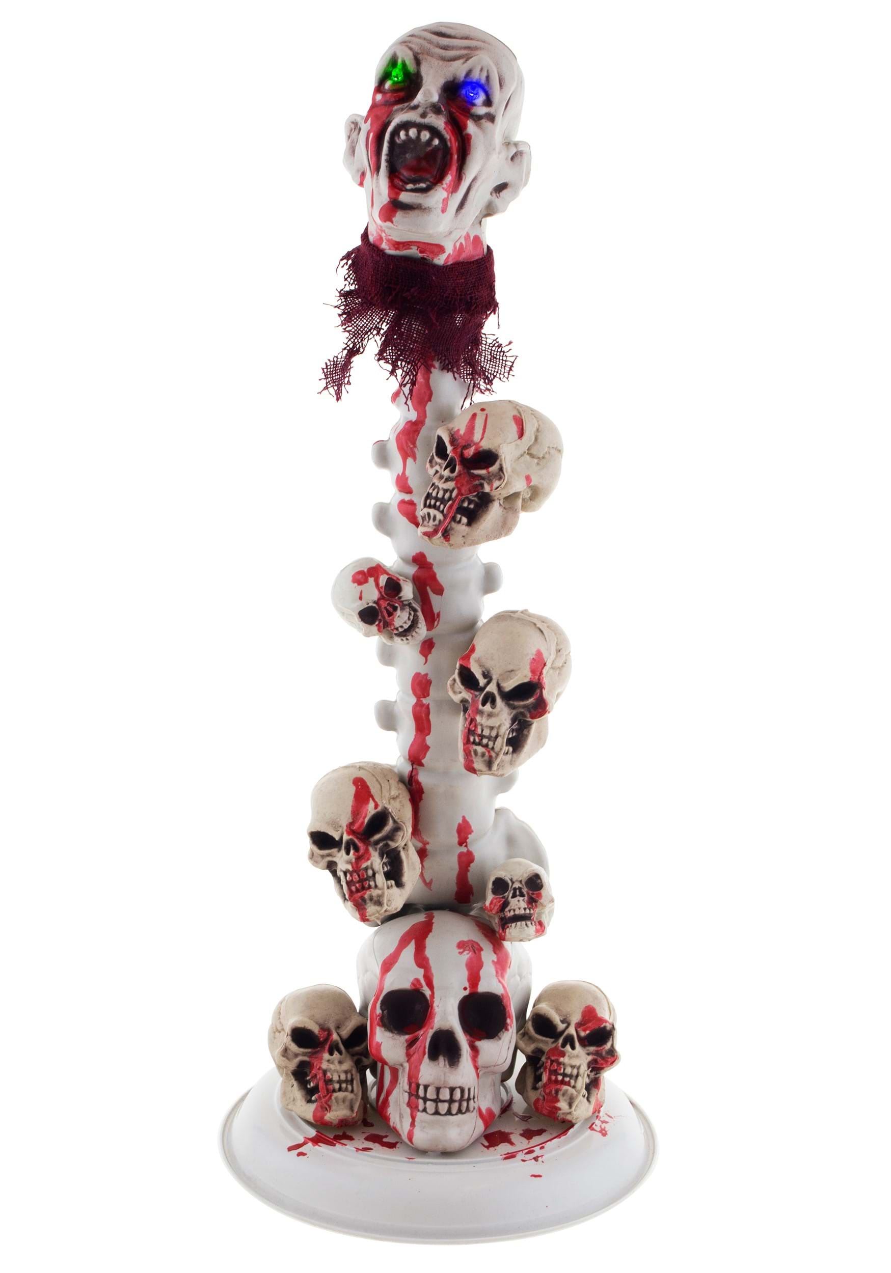 22 Skull Pillar With Light Up Eyes Prop , Scary Decoration
