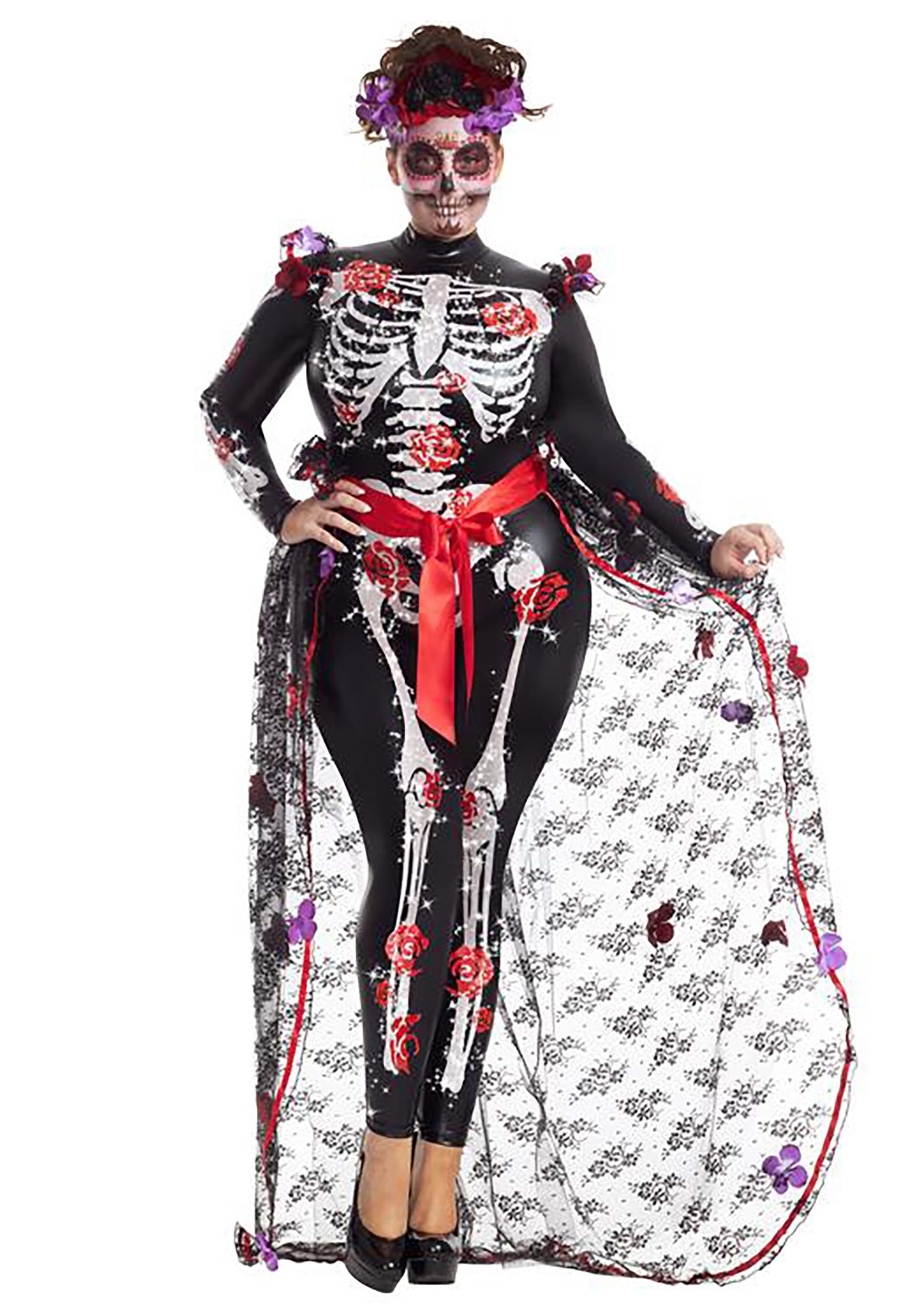 Plus Size Day Of The Dead Rosas Women's Costume