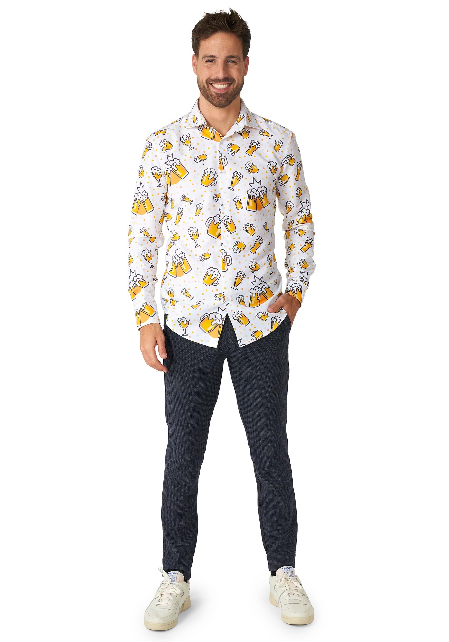 Men's Button Up Beer White Shirt
