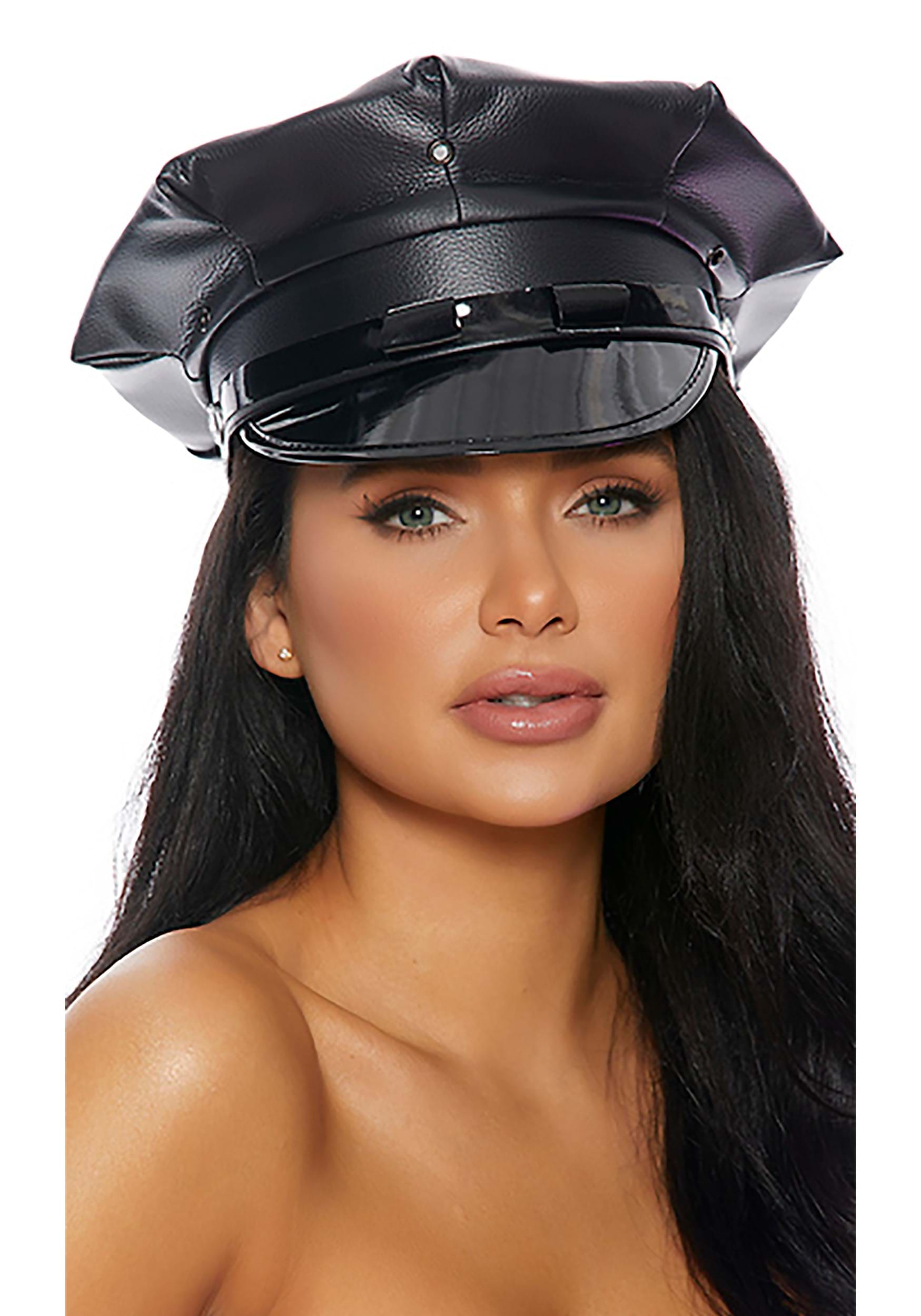 Faux Leather Cop Costume Hat