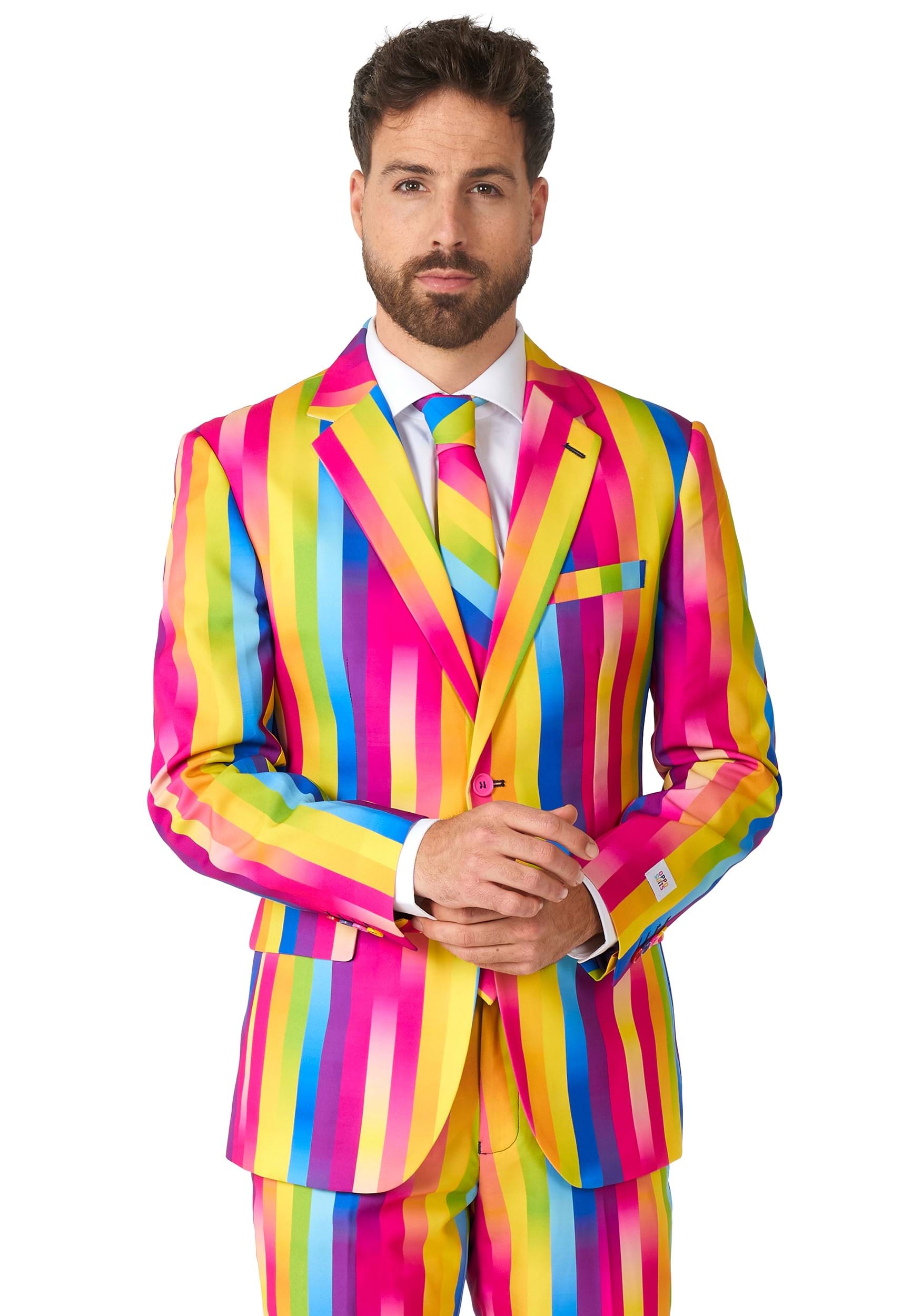 W-R3-2 Suitmiester Rainbow Mardi Gras Gay Pride Oppo Suit Opposuits Mens  Costume