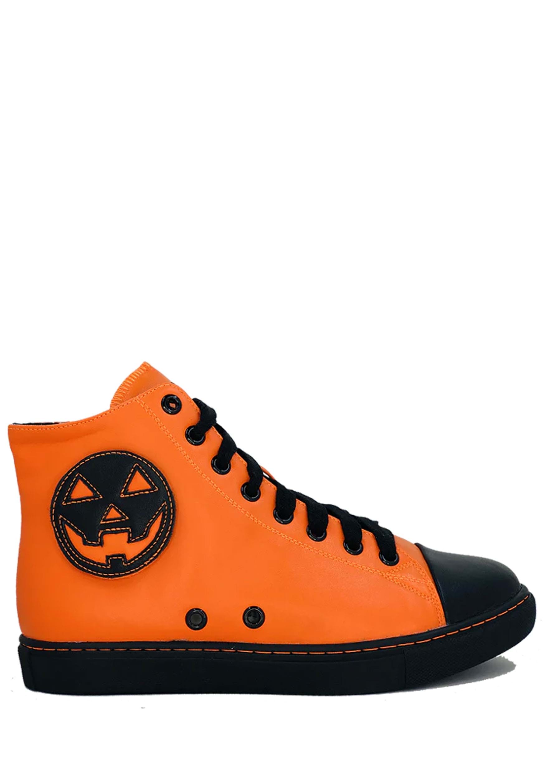 Women's Orange Pumpkin Chelsea Jack High Top Sneaker , Halloween Footwear