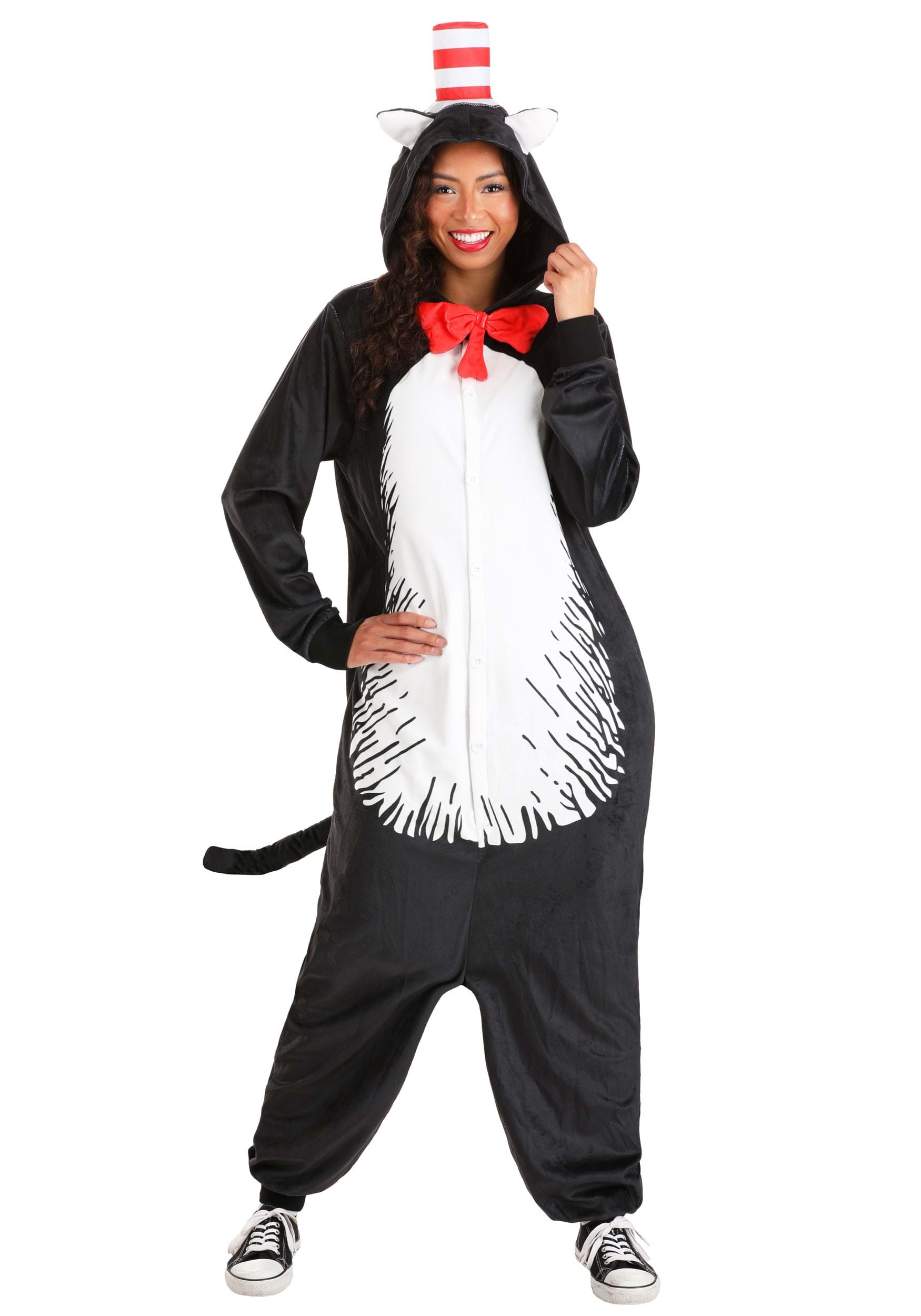 Adult Dr. Seuss Cat In The Hat Costume Onesie , Dr. Seuss Costumes