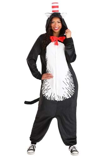Click Here to buy Adult Dr. Seuss Cat in the Hat Costume Onesie | Dr. Seuss Costumes from HalloweenCostumes, CDN Funds & Shipping