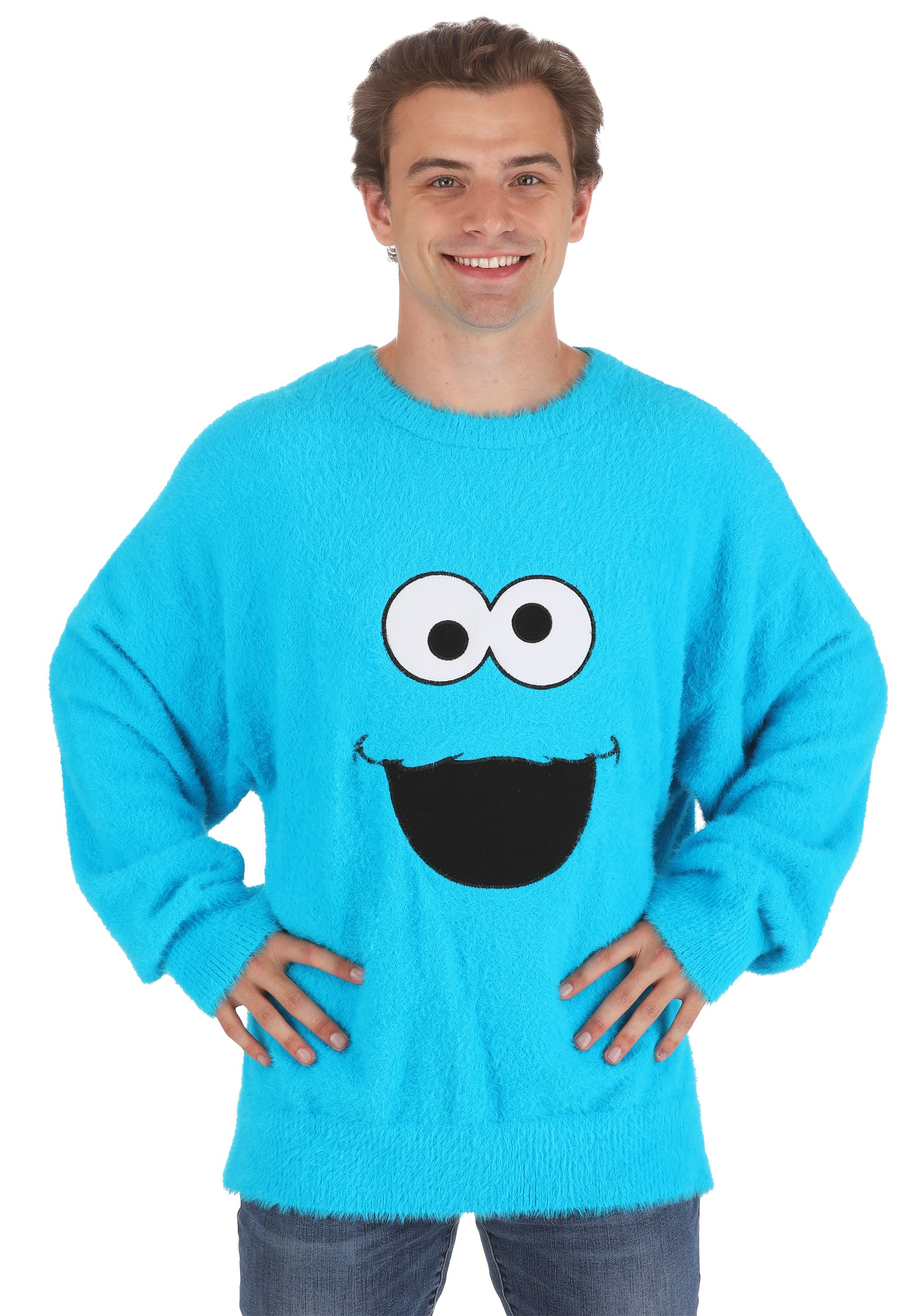 90's Sesame Street Cookie Monster スウェット Sesame Street Fuzzy Cookie Monster Oversized Sweater for Adults