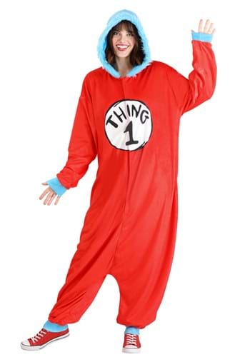 Click Here to buy Adult Dr. Seuss Thing 1 & 2 Costume Onesie | Dr. Seuss Costumes from HalloweenCostumes, CDN Funds & Shipping