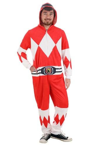 Click Here to buy Power Rangers Red Ranger Hooded Union Suit Costume for Adults from HalloweenCostumes, CDN Funds & Shipping