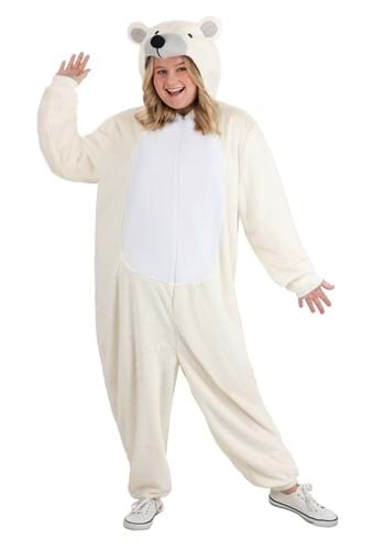 Click Here to buy Plus Size White Polar Bear Adult Costume Onesie | Bear Costumes from HalloweenCostumes, CDN Funds & Shipping