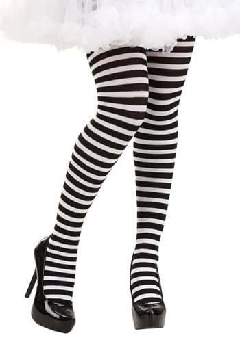 Black and White Striped Women's Tights