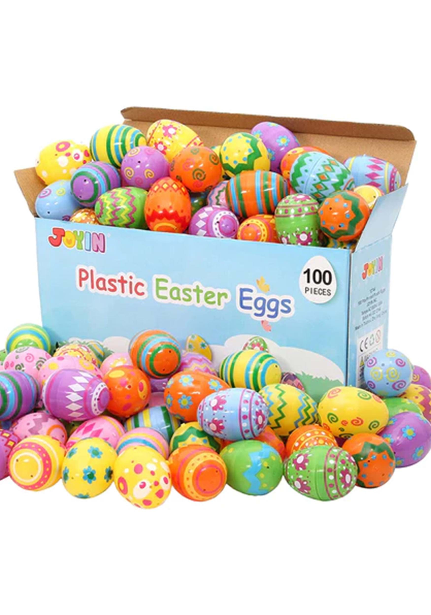 2.4 Inch Printed Plastic Egg Shells , 100 Piece Easter Egg Set