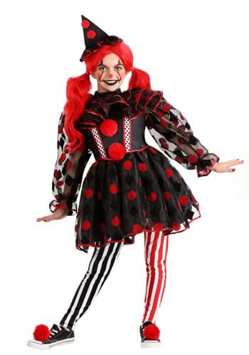 Click Here to buy Wonderland Red Clown Girls Costume | Evil Clown Costumes from HalloweenCostumes, CDN Funds & Shipping