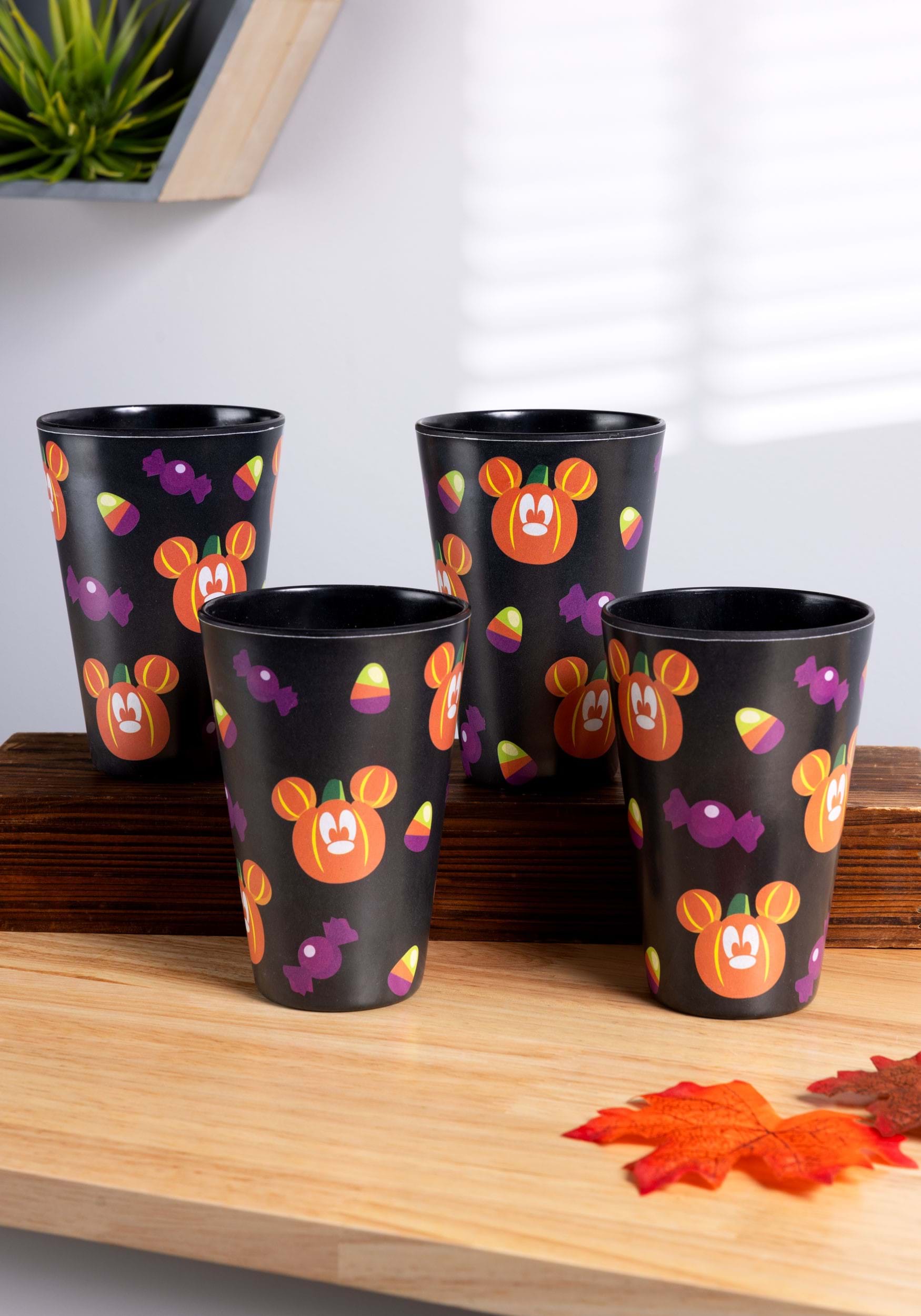 Disney Mickey Pumpkins Set Of Four Tossed Black Tumblers , Halloween Cups