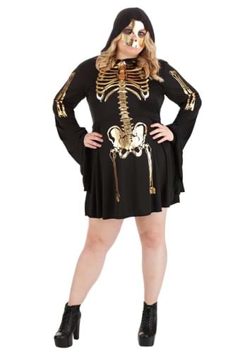Womens Plus Size Gilded Skeleton Dress Costume