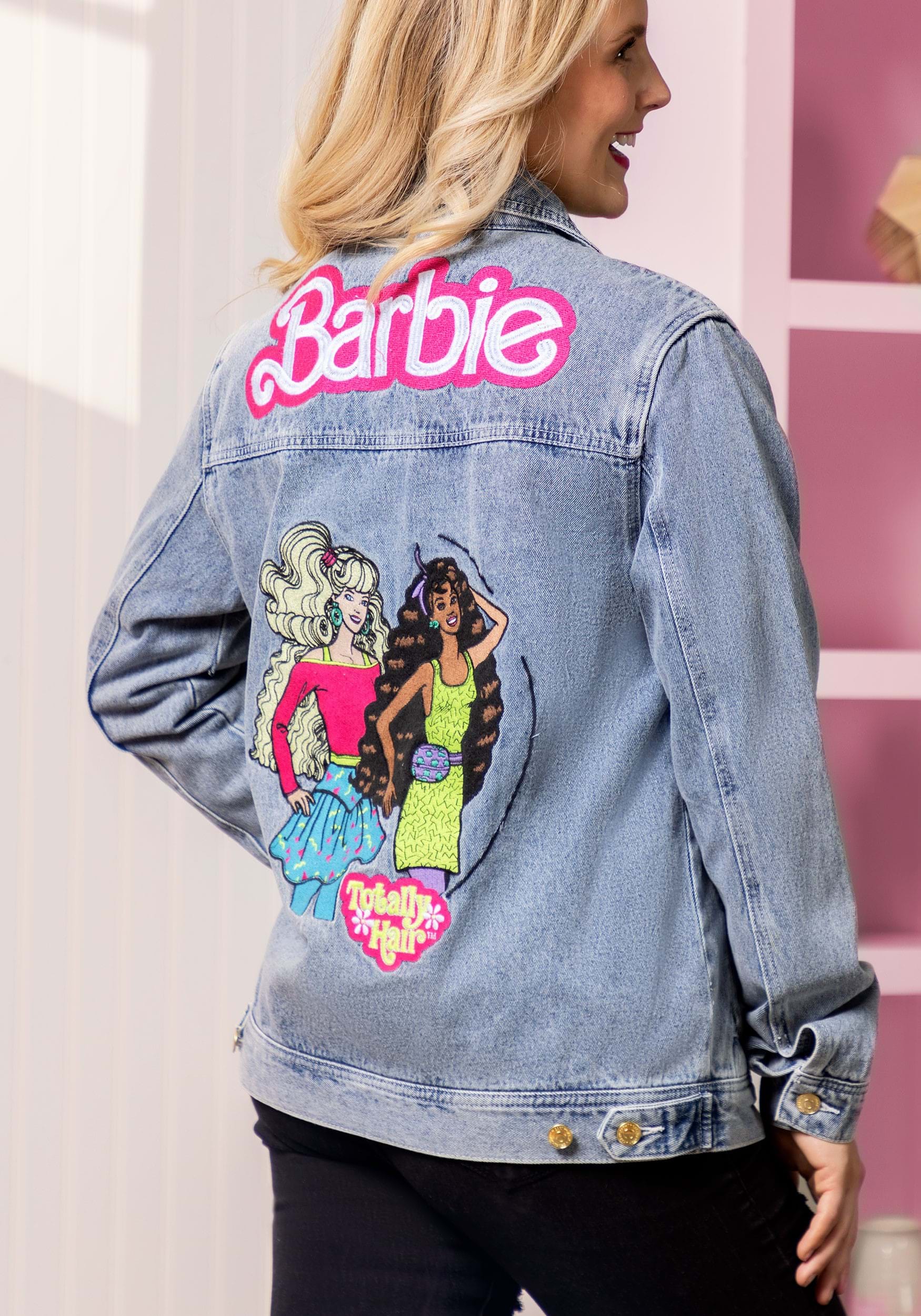 Adult Cakeworthy Barbie Totally Hair Denim Jacket