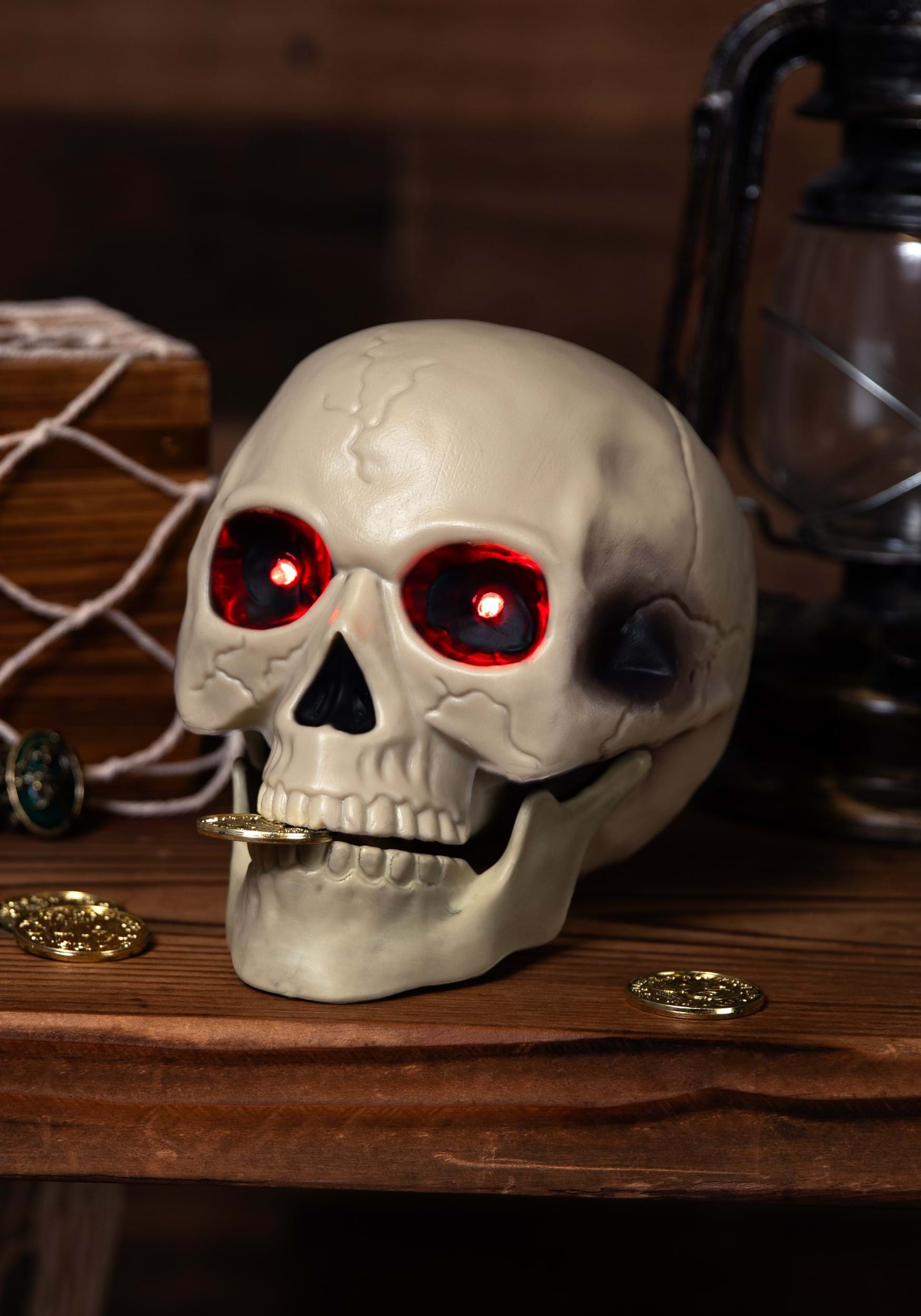 7-Inch Glowing Red Eyes Skull Halloween Decoration , Skulls