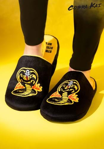 Click Here to buy Adult Cobra Kai Slip On Slippers | Cobra Kai Accessories from HalloweenCostumes, CDN Funds & Shipping