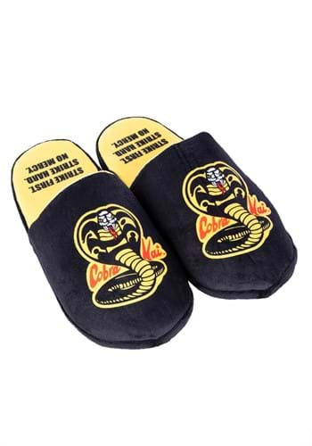 Click Here to buy Adult Cobra Kai Slip On Slippers | Cobra Kai Accessories from HalloweenCostumes, CDN Funds & Shipping