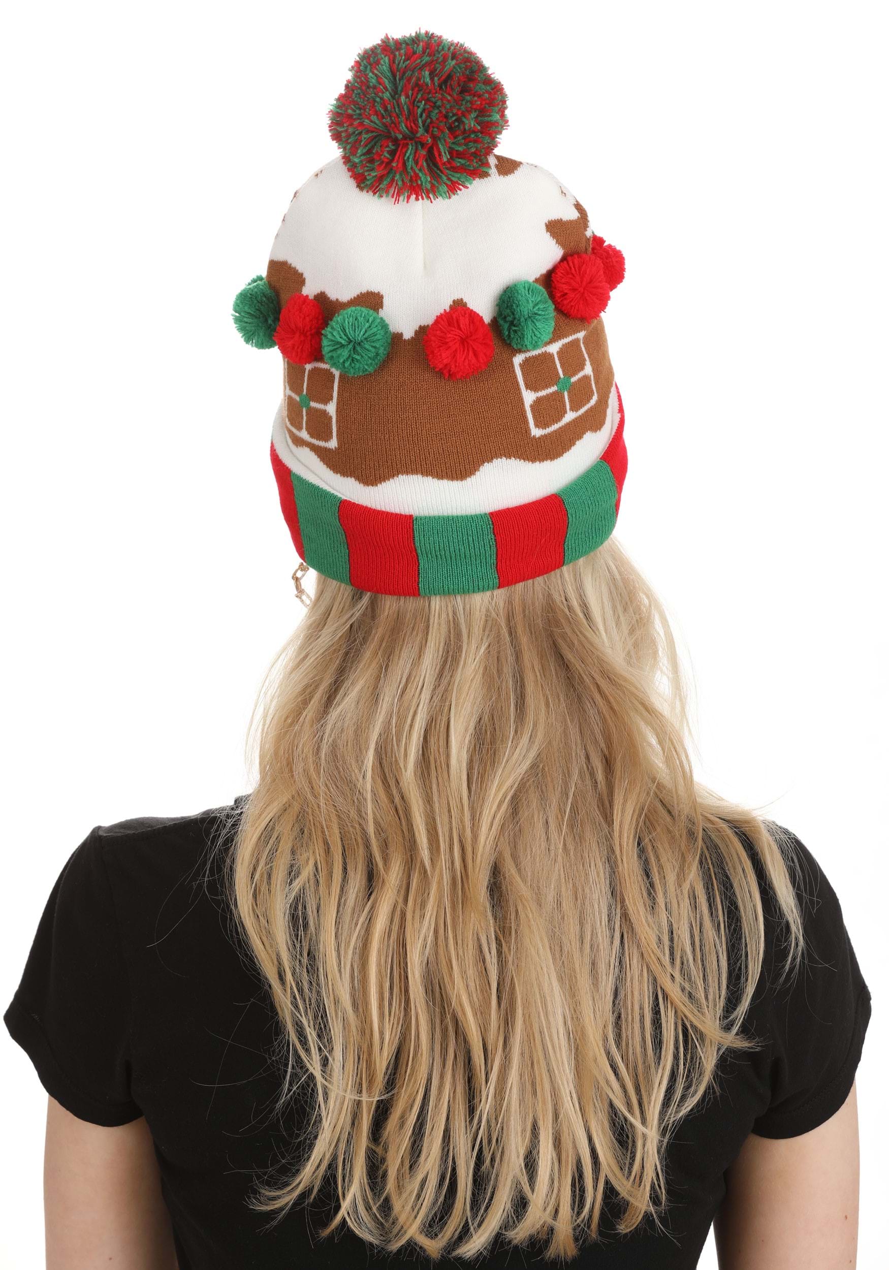 Christmas Gingerbread House Knit Hat With Pom Pom , Holiday Hats