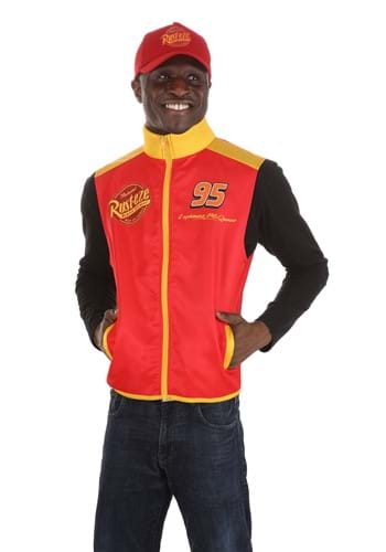 Click Here to buy Adult Lightning McQueen Crew Hat & Vest Kit from HalloweenCostumes, CDN Funds & Shipping