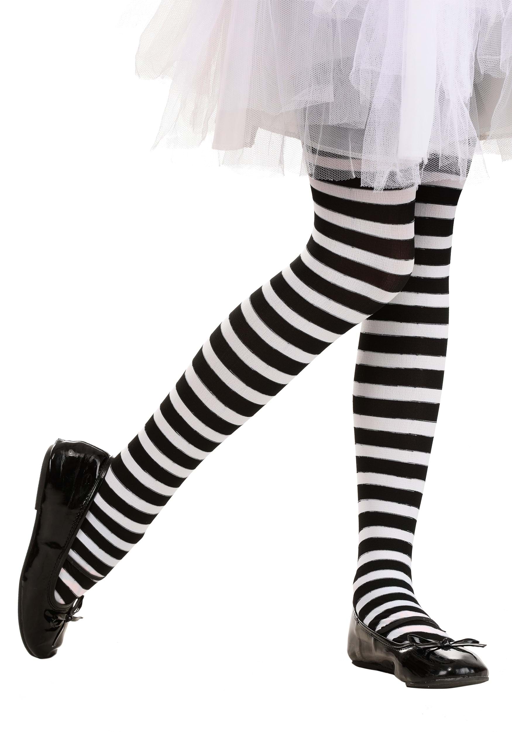 Ladies Halloween Black And White Stripe Tights 
