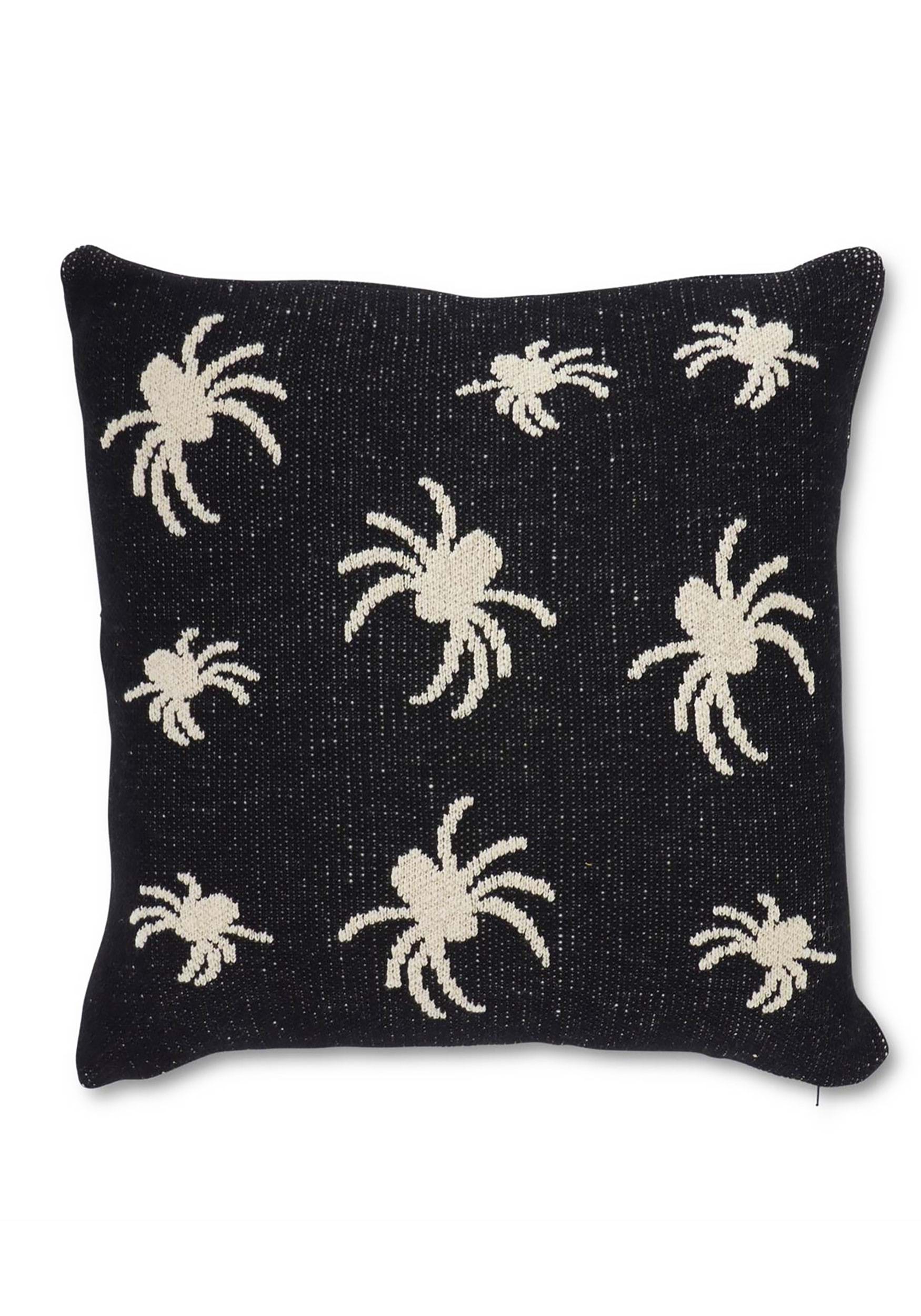 20-Inch Cotton Knit Black & Cream Spider Pillow , Halloween Decor
