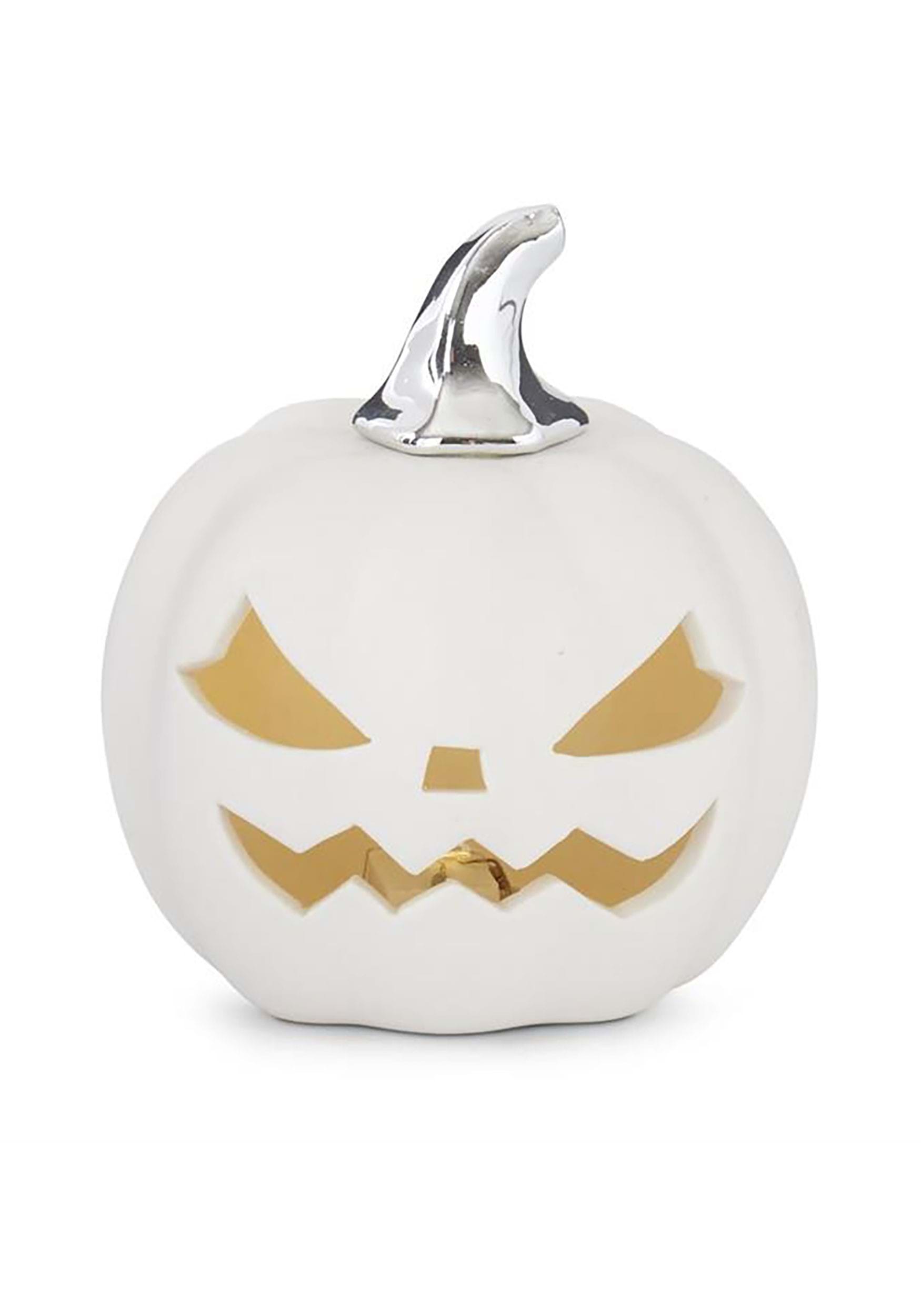 3.75 White Ceramic LED Jack 'O Lantern Prop , Pumpkin Decoration