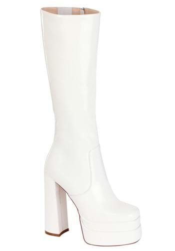 Patent White Platform Gogo Boots Single UPD