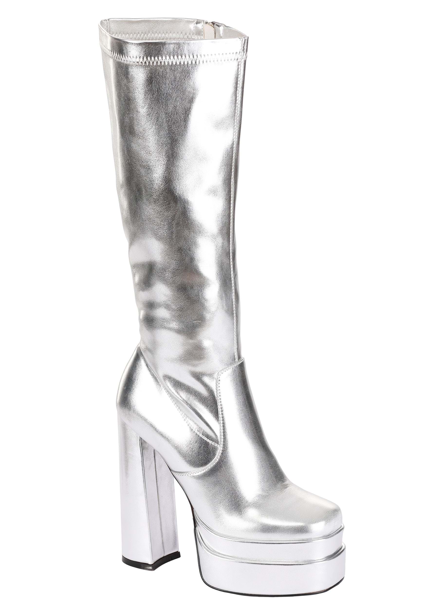 Deluxe Women's Silver Gogo Boots | Costume Boots
