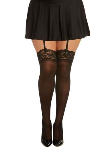 Click Here to buy Plus Size Black Sheer Womens Thigh High Tights from HalloweenCostumes, CDN Funds & Shipping
