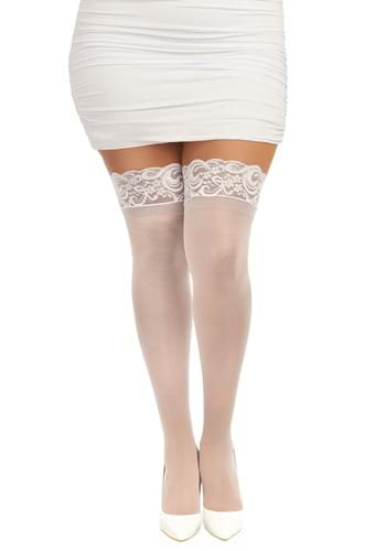 Women's Plus Size White Anti-Slip Lace Thigh Highs