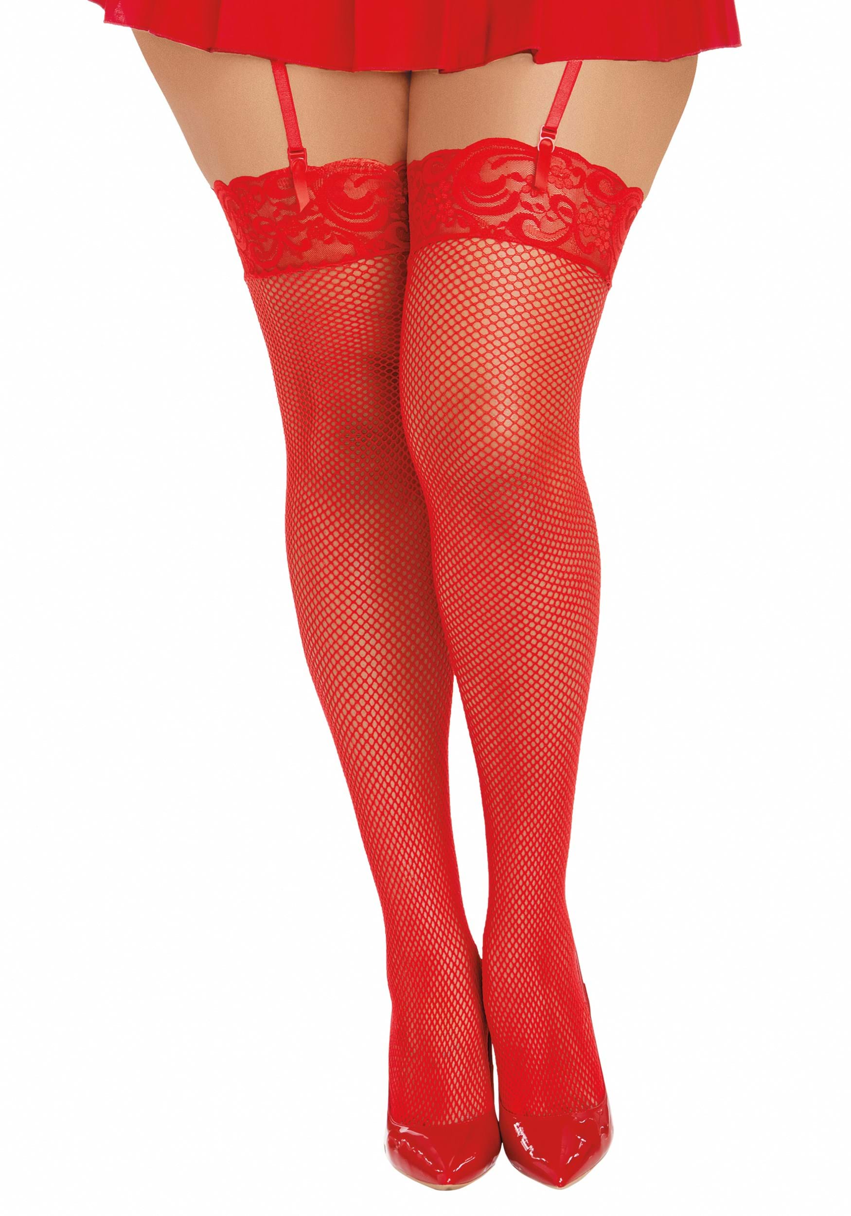 Red Multi Style Lace Top Fishnet Stockings BS27779