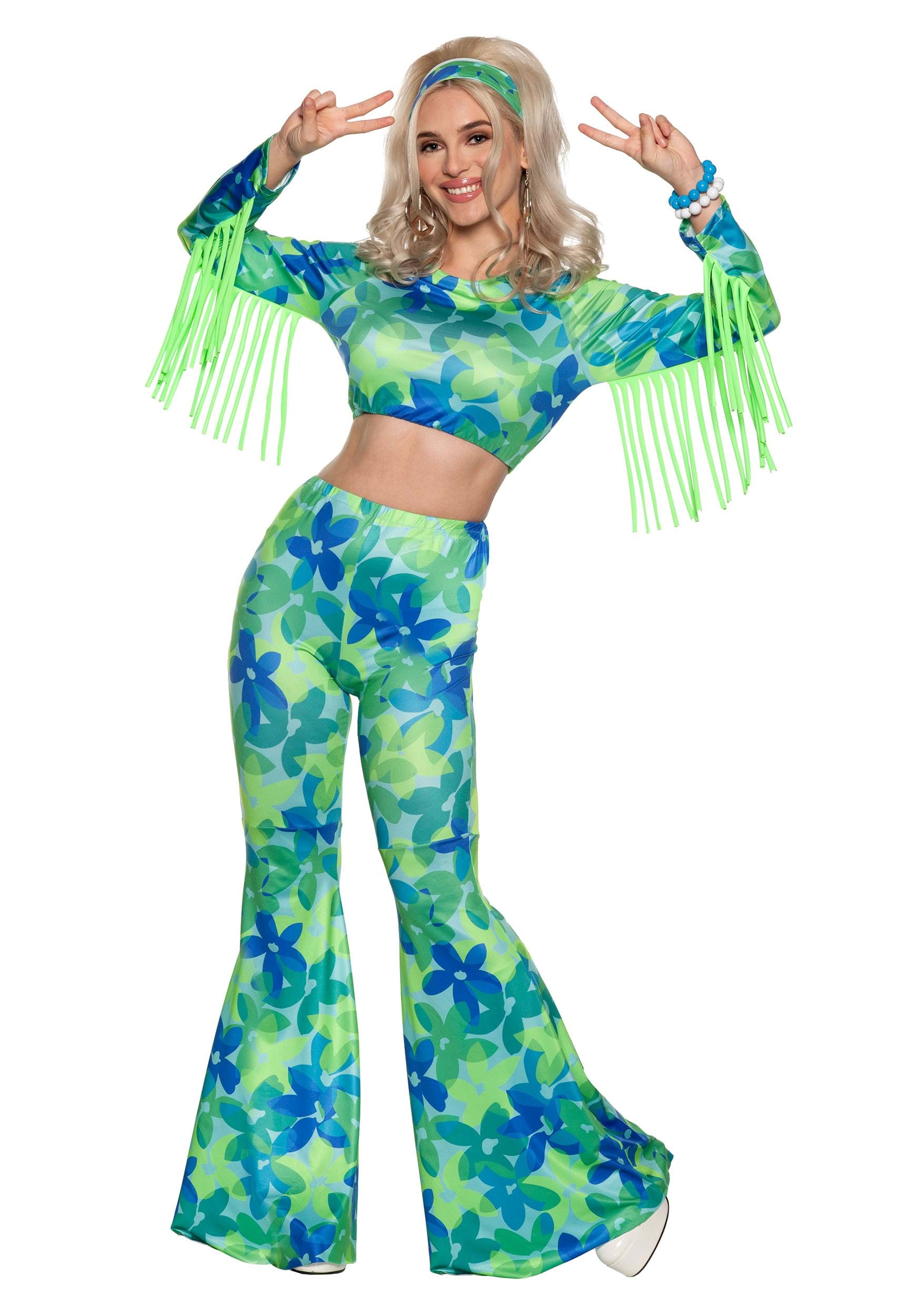 Green And Blue Flower Power Costume For Women , Hippie Costumes
