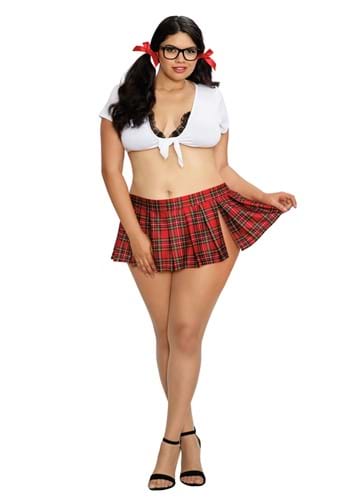 Plus Size Sexy Tie-Front Crop Top Schoolgirl Costume for Women