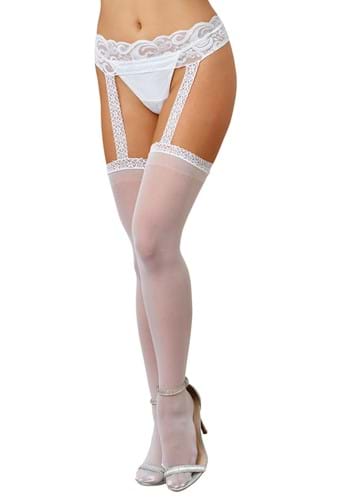White Lace Womens Garter Belt with Attached Lace