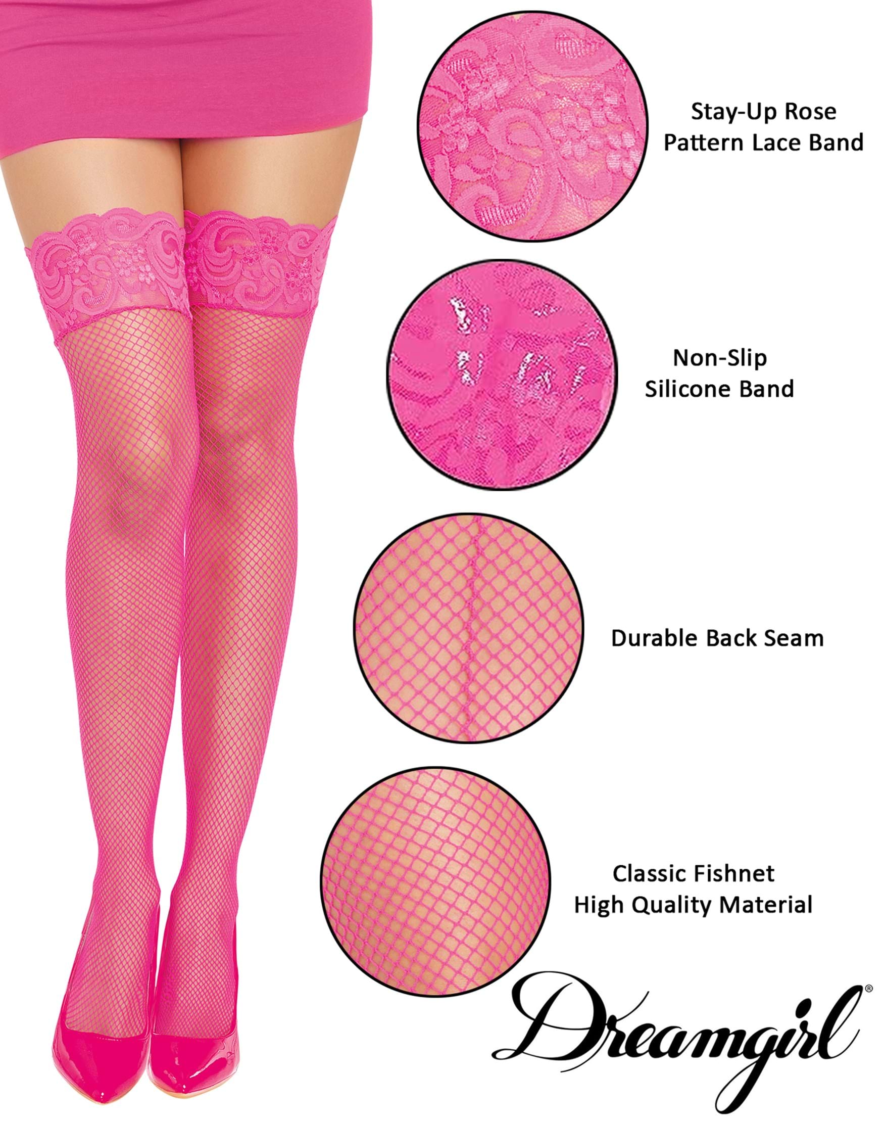 Penkiiy Fishnet Stockings for Women Women Extra Long Satin Lace Thigh High  Lingerie Stockings Over The Knee High Pink Tights
