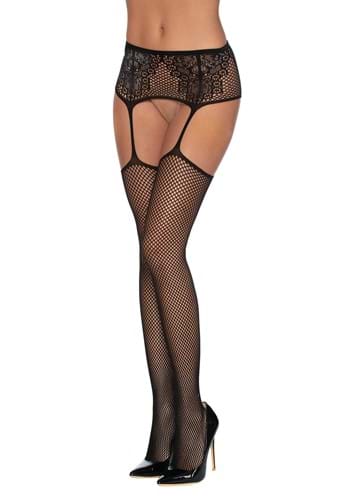 White Lace Top Fishnet Garter Tights 