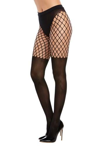 Womens Black Fence Net Fishnets with Solid Black