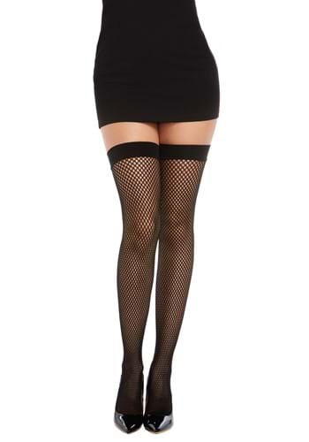 Womens Black Thigh High Fishnets with Back Seam
