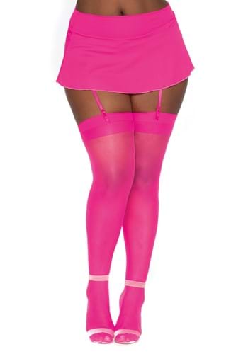 Womens Plus Hot Pink Sheer Thigh High Nylon Stockings