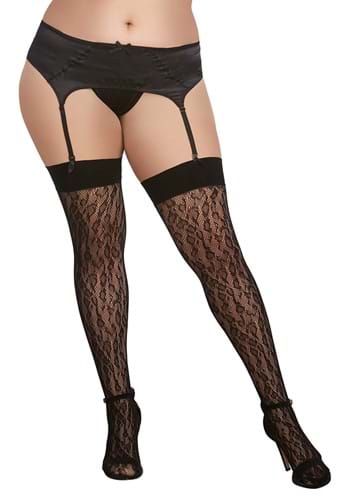 Women's Beige Lace Top Thigh High Fishnet Stocking