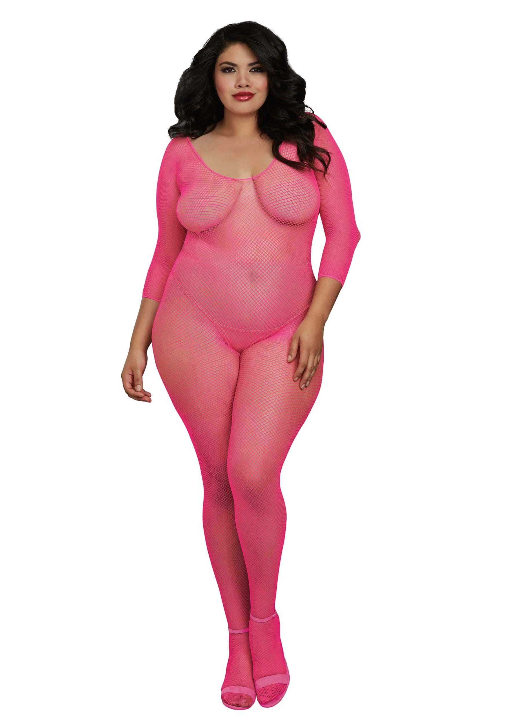 Plus Size Women's Pink Fishnet Body Stocking , Sexy Accessories