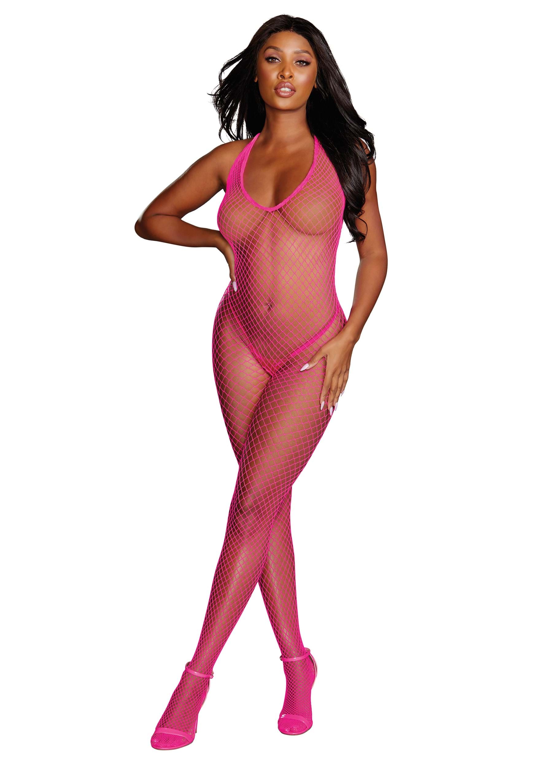 Sexy Pink Fishnet Bodysuit Pole Dance