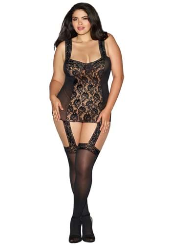 Click Here to buy Plus Size Black Lace Up Back Garter Dress for Women | Plus Size Tights from HalloweenCostumes, CDN Funds & Shipping