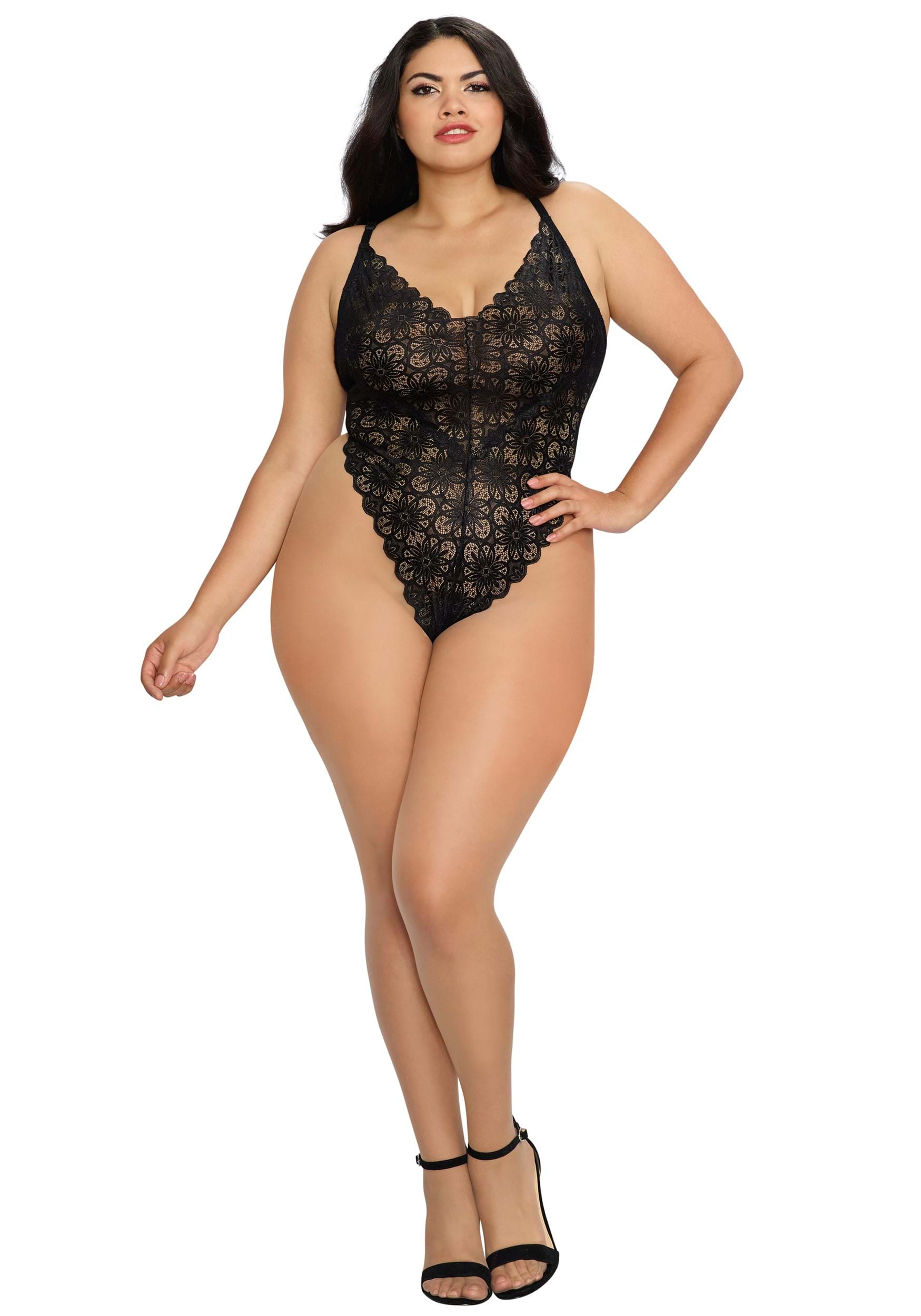 Plus Size Lace Teddy And Sheer Wraparound Skirt , Adult Lingerie