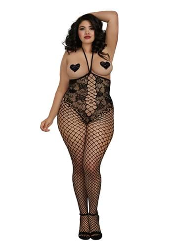 Click Here to buy Plus Size Black Open Cup Womens Bodystocking | Plus Size Tights from HalloweenCostumes, CDN Funds & Shipping