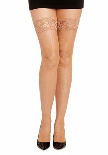 Click Here to buy Womens Beige Lace Top Thigh High Fishnet Tights from HalloweenCostumes, CDN Funds & Shipping